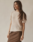 Cream Silk Knit Net Tee