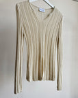 Cream Ribbed V-Neck Knit