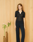 Lèmme | Micro Pointelle Cotton Polo in Black