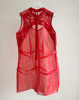 Red Embroidered Sheer Tunic