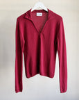 Wine V-Neck Knit Henley Sweater