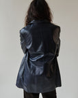 Navy Leather Blazer Jacket