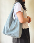Suede Leather Hobo Bag in Sky