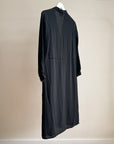 Black Draped Silk V-Neck Dress