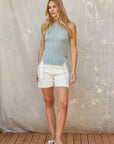 Crescent | Linen Cotton Ribbed Knit Tank in Sky