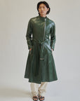 Forest Green Leather Zip Trench Coat - Hey Jude