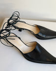 Black Leather Lace Up Kitten Heels | Size 38