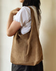 Suede Leather Hobo Bag in Mushroom