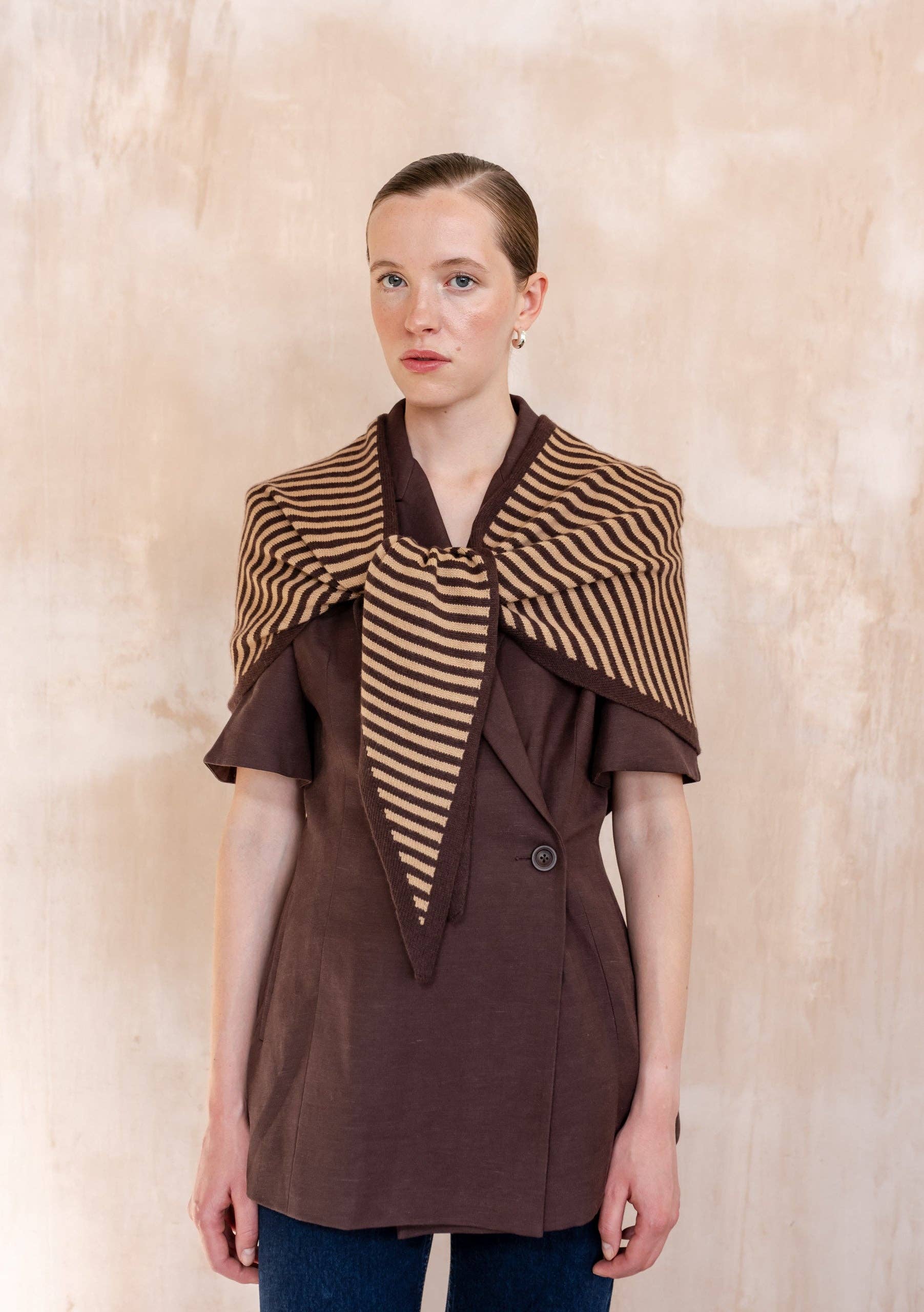 TBCo | Large Merino Triangle Scarf in Camel Stripe