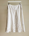 White Linen Cutwork Midi Skirt
