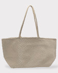 Italian Leather Braided Tote in Dust White