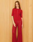 Lèmme | Fine Cotton Ribbed Cardigan in Rosso