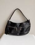Raven Curved Leather Zip Shoulder Bag