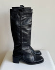 Black Leather Panelled Tall Boots | Size 37.5