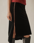 Black Velvet Racer Midi Skirt