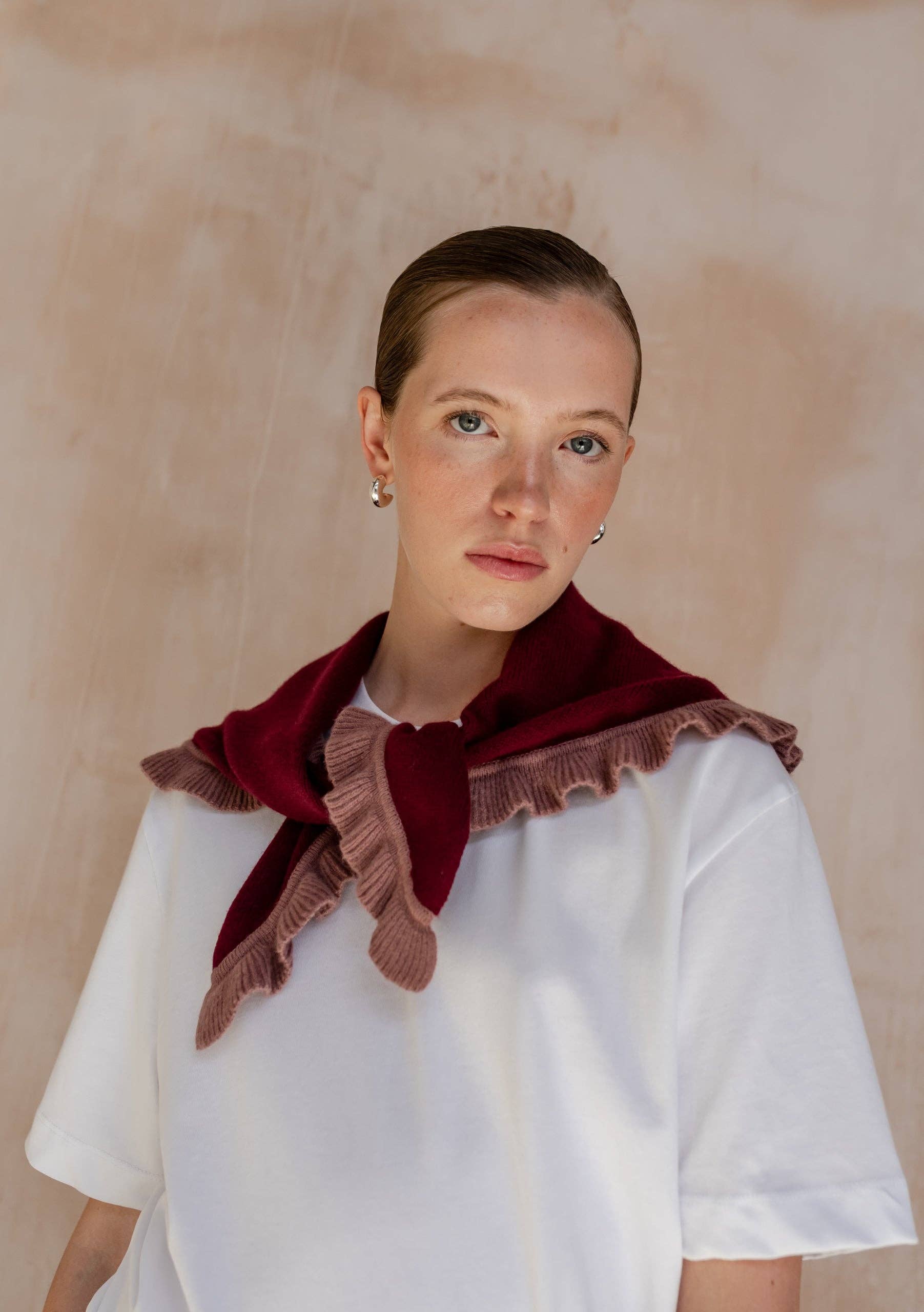 TBCo | Merino Wool Triangle Scarf in Burgundy Ruffle