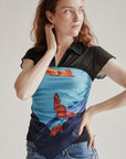 Black Sheer Double Layer Silk Blouse