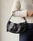 Raven Curved Leather Zip Shoulder Bag