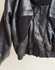 Black Knit Collared Leather Bomber