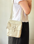 Cream Leather Buckle Crossbody