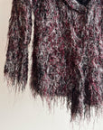 Maroon Silk Textured Fringe Blazer