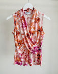 Pink Floral Draped Sleeveless Top