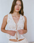 a.ren | Natural Woven Cotton Eyelet Tie Top