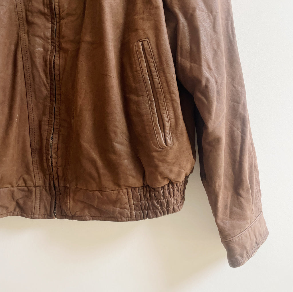 Sepia Leather Bomber Jacket