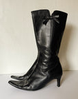 Black Leather Bow Knee-High Boots | Size 38 - Hey Jude