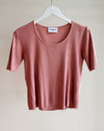 Dusty Pink Silk Ribbed Tee - Hey Jude