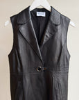 Onyx Leather Sleeveless Long Vest