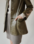 Olive Leather Blazer Jacket