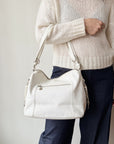 White Multi-Pocket Leather Shoulder Bag