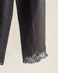 Black Capris with Floral Embroidery