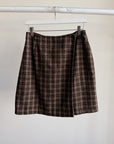 Brown Wool Plaid Wrap Skirt