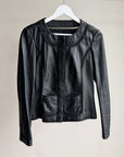 Black Round Collar Leather Jacket