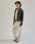 Black Leather Contrast Stitch Jacket