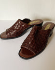 Chocolate Woven Leather Slide Heels | Size 8 - Hey Jude