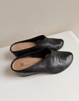 Black Leather Wedge Mules | Size 36