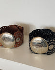 Leather Studded Disc Belt in Black