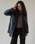 Navy Leather Blazer Jacket