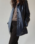 Navy Leather Blazer Jacket