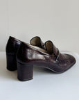 Mahogany Croc Embossed Leather Pumps | Size 38