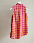Fuchsia Plaid Linen Button Up