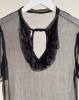 Black Sheer Silk Ruffle Blouse