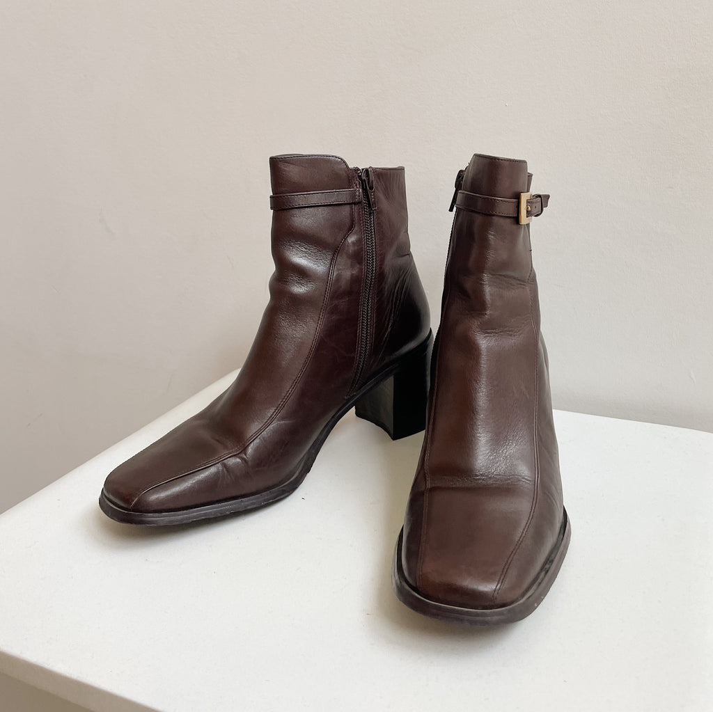 Russet Belted Leather Ankle Boots | Size 8