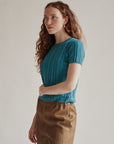 Teal Silk Ribbed Tee - Hey Jude