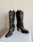 Onyx Leather Studded Western Boots | Size 7.5