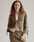 Moss Cotton + Linen Studded Pleated Jacket
