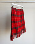 Red Plaid Fringe Wool Skirt
